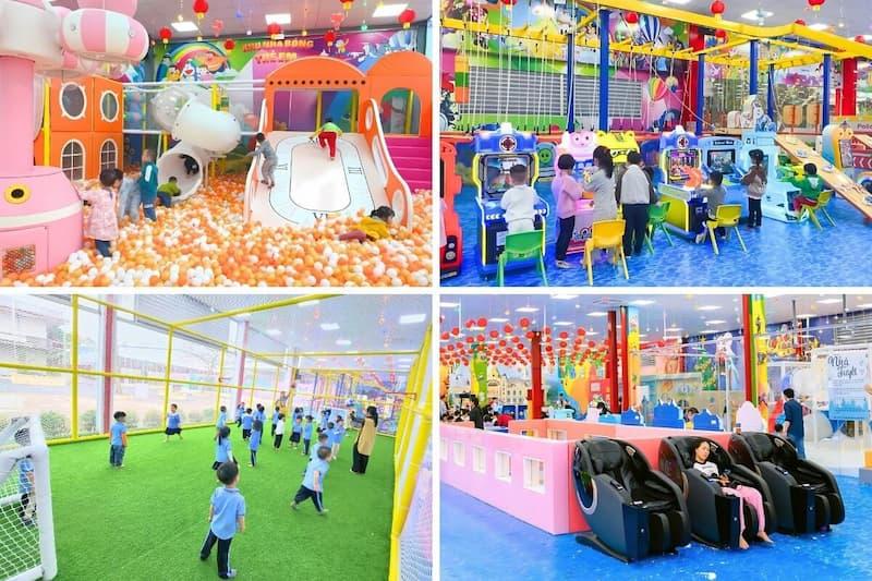 Hình ảnh trẻ em chơi nhập vai bác sĩ trong khu vui chơi giáo trí, thể hiện sự sáng tạo và học hỏi