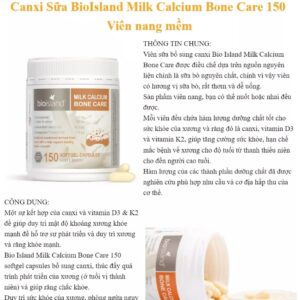 Canxi sữa hữu cơ Bone Care - hỗ trợ xương khớp- Bioisland Milk Calcium - hộp 150 viên