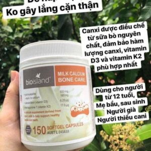 Canxi sữa hữu cơ Bone Care - hỗ trợ xương khớp- Bioisland Milk Calcium - hộp 150 viên