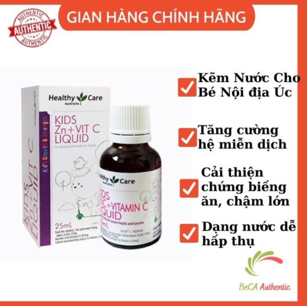 Siro Healthy Care Kids Zinc + Vitamin C Liquid 25ml Cho Bé Ăn Ngon Tăng Sức Đề Kháng