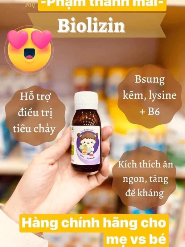 BIOLIZIN - Bổ sung Kẽm hữu cơ,Lysin,Vitamin B6, giúp bé ăn ngon, tăng đề kháng (lọ 50 ml)