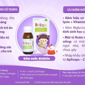 BIOLIZIN - Bổ sung Kẽm hữu cơ,Lysin,Vitamin B6, giúp bé ăn ngon, tăng đề kháng (lọ 50 ml)