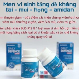 Men vi sinh tai mũi họng Amidan - BLIS K12 PROBIOTICS DAILY DEFENCE JUNIOR (45g) - tăng đề kháng đường hô hấp