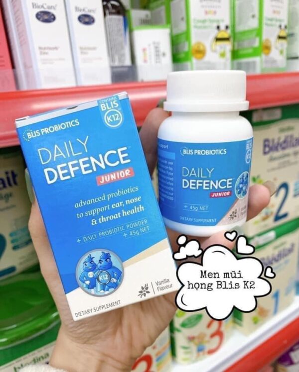 Men vi sinh tai mũi họng Amidan - BLIS K12 PROBIOTICS DAILY DEFENCE JUNIOR (45g) - tăng đề kháng đường hô hấp