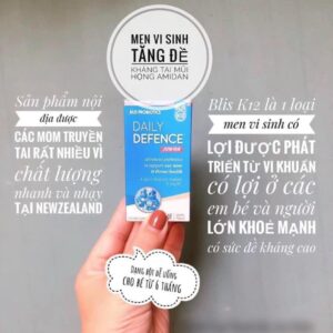 Men vi sinh tai mũi họng Amidan - BLIS K12 PROBIOTICS DAILY DEFENCE JUNIOR (45g) - tăng đề kháng đường hô hấp