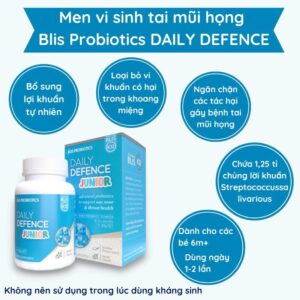 Men vi sinh tai mũi họng Amidan - BLIS K12 PROBIOTICS DAILY DEFENCE JUNIOR (45g) - tăng đề kháng đường hô hấp