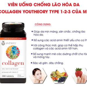 Viên uống đẹp da Collagen vitamin C chai 390 viên hãng Youtheory của Mỹ (mẫu mới)