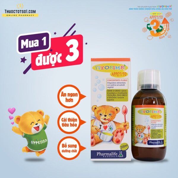 Siro ăn ngon Fitobimbi Appetito, Giảm biếng ăn cho bé, giúp bé hấp thu dinh dưỡng hiệu quả (Chai 200ml)