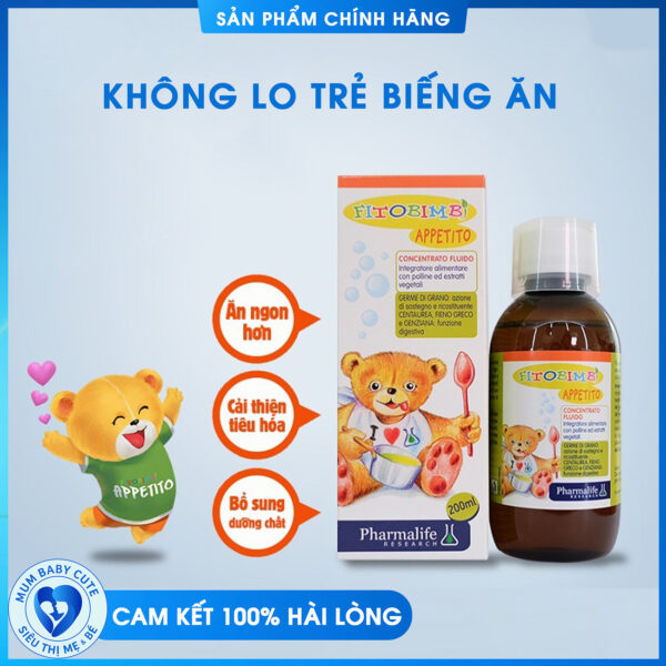 Siro ăn ngon Fitobimbi Appetito, Giảm biếng ăn cho bé, giúp bé hấp thu dinh dưỡng hiệu quả (Chai 200ml)