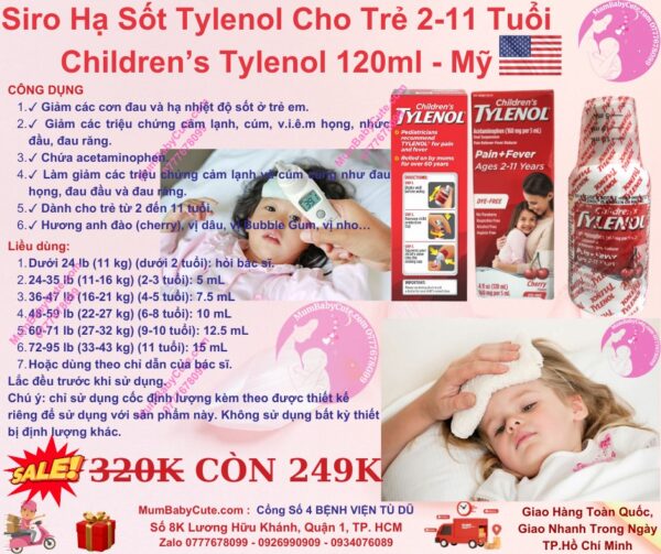 SIRO HẠ SỐT TYLENOL CỦA MỸ CHO TRẺ 2-11 TUỔI VỊ CHERRY