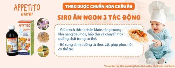 Siro ăn ngon Fitobimbi Appetito, Giảm biếng ăn cho bé, giúp bé hấp thu dinh dưỡng hiệu quả (Chai 200ml)